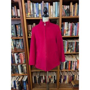 Betsey Johnson Women’s Small Red Wool Blend Full Zip Jacket Coat Geo pockets